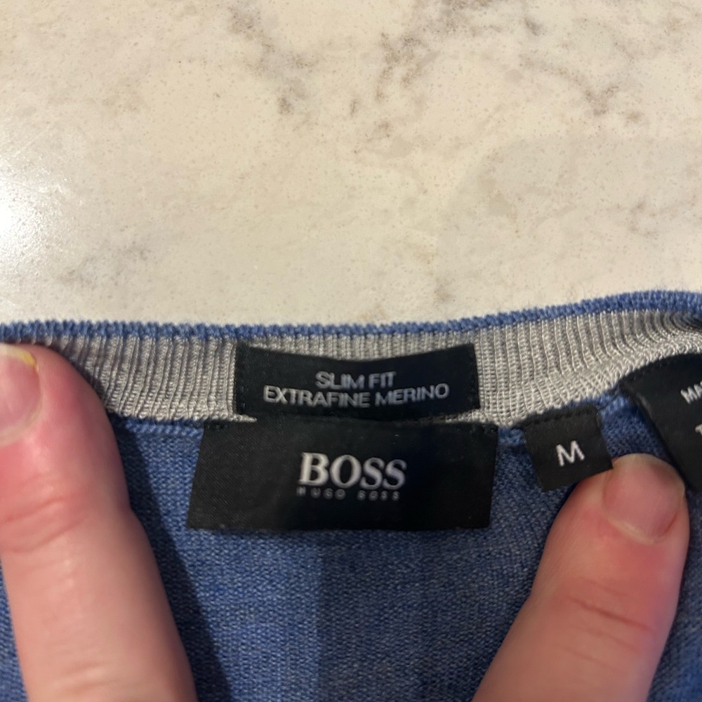 Boss Extrafine Merino Knit in Blue and Gray